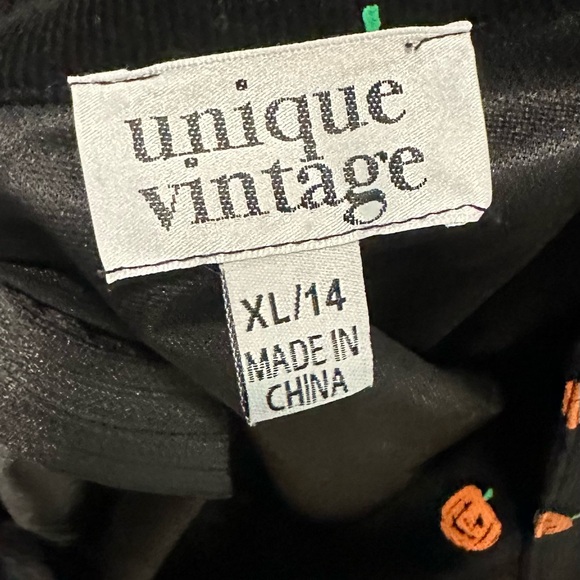 Unique Vintage Black Dress with Orange Pumpkin Accents - Picture 7 of 7